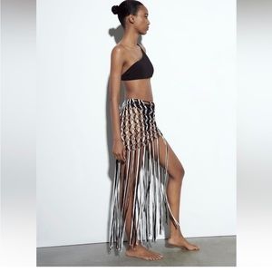 NWT zara fringe macramae skirt